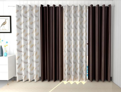 GOYTEX 182.88 cm (6 ft) Polyester Room Darkening Window Curtain (Pack Of 4)(Floral, Coffee)