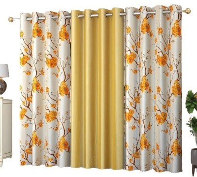 NAVSANG 213 cm (7 ft) Polyester Room Darkening Door Curtain (Pack Of 3)(Floral, Solid, 2 Flower 1 Yellow)
