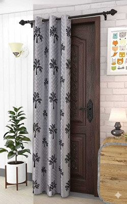 TWOLOVER 213 cm (7 ft) Long Door Cotton Blackout Curtain Single Curtain(Grey, Printed)