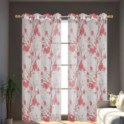 RD 154 cm (5 ft) Polyester Room Darkening Window Curtain (Pack Of 2)(Floral, Red)