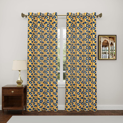Blocks Of India 244 cm (8 ft) Long Door Cotton Semi Transparent Curtain (Pack Of 2)(Yellow, Printed)