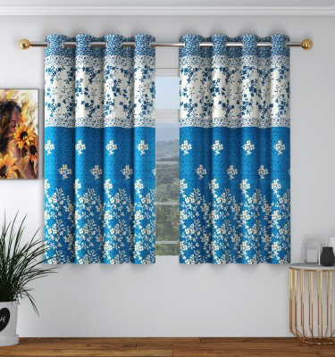 Panipat Textile Hub 153 cm (5 ft) Polyester Room Darkening Window Curtain (Pack Of 2)(Floral, SMF Blue)