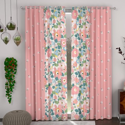 CHHAVI INDIA 213 cm (7 ft) Polycotton Semi Transparent Door Curtain (Pack Of 4)(Printed, Pink Multi)