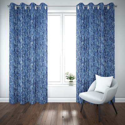Kanodia Poly Fab 213 cm (7 ft) Polyester Room Darkening Door Curtain (Pack Of 2)(Printed, Navy Blue)