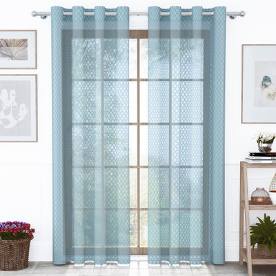 Story@home 215 cm (7 ft) Door Polyester Semi Transparent Curtain (Pack Of 2)(Bluish Grey, Printed)