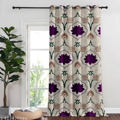 IDV 274 cm (9 ft) Long Door Polyester Room Darkening Curtain Single Curtain(Purple, Floral)