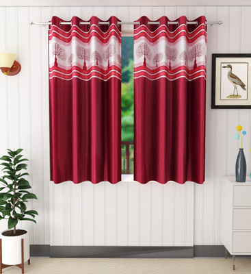 Stella Creations 152 cm (5 ft) Window Polyester Semi Transparent Curtain (Pack Of 2)(Maroon, Abstract)