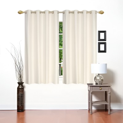 Kanodia Poly Fab 152.4 cm (5 ft) Polyester Room Darkening Window Curtain (Pack Of 2)(Solid, Cream)