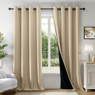 HOMEMONDE 213.36 cm (7 ft) Door Polyester Blackout Curtain (Pack Of 2)(Beige, Solid)