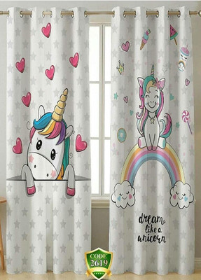 RD 154 cm (5 ft) Window Polyester Room Darkening Curtain Single Curtain(White, Cartoon)