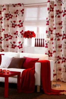 RD 154 cm (5 ft) Polyester Room Darkening Window Curtain (Pack Of 2)(Floral, Red)