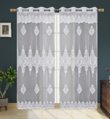 Wisehome 274 cm (9 ft) Long Door Net Semi Transparent Curtain (Pack Of 2)(White, With Frill, Self Design)