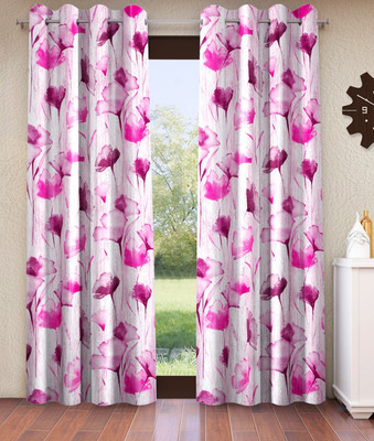 Home Sizzler 153 cm (5 ft) Polyester Semi Transparent Window Curtain (Pack Of 2)(Abstract, Purple)