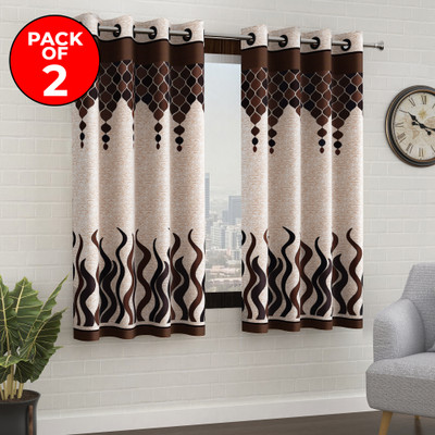 Story@home 152 cm (5 ft) Window Polyester Semi Transparent Curtain (Pack Of 2)(Brown, Beige, Printed)