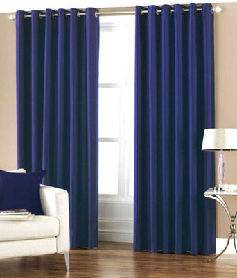 Cotton Bolls Textiles 151 cm (5 ft) Window Polyester Blackout Curtain (Pack Of 2)(Blue, Solid)