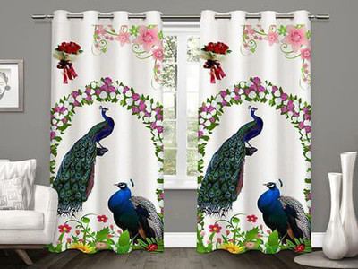 Panipat Traders 152 cm (5 ft) Window Polyester Semi Transparent Curtain (Pack Of 2)(Peacock, Printed)