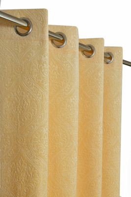 Panipat Textile Hub 153 cm (5 ft) Window Velvet Room Darkening Curtain (Pack Of 2)(Cream, Abstract)