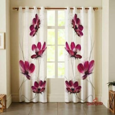 nobel fab 274 cm (9 ft) Polyester Room Darkening Long Door Curtain (Pack Of 2)(Floral, Pink)
