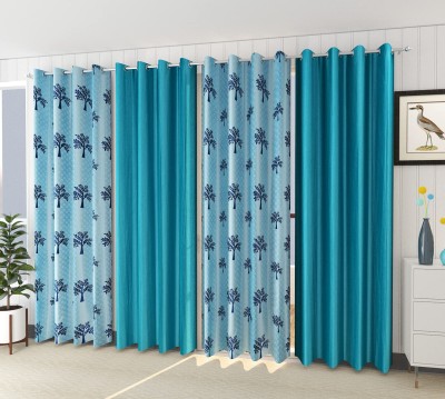 Lucacci 153 cm (5 ft) Polyester Semi Transparent Window Curtain (Pack Of 4)(Printed, Aqua)