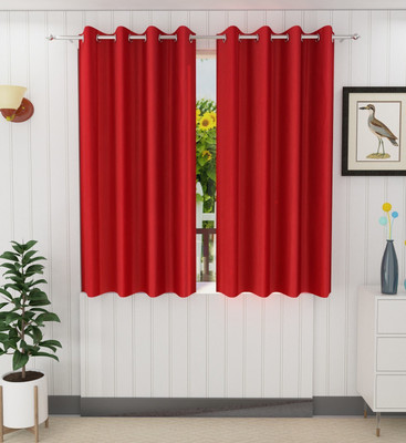 N2C Home 152 cm (5 ft) Polyester Semi Transparent Window Curtain (Pack Of 2)(Solid, Red)