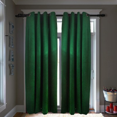 Dulhan Enterprises 274 cm (9 ft) Velvet Room Darkening Long Door Curtain (Pack Of 2)(Plain, BOTTLE GREEN)