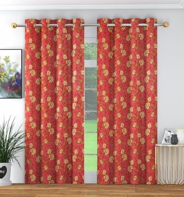 Waco creation 152.4 cm (5 ft) Polyester Room Darkening Window Curtain (Pack Of 2)(Floral, Red)