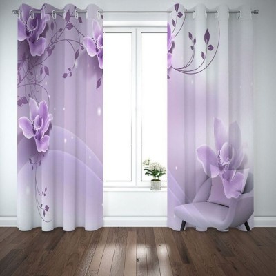 Tample Fab 154 cm (5 ft) Polyester Room Darkening Window Curtain (Pack Of 2)(Floral, Purple)