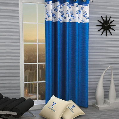 CoverCraze 152 cm (5 ft) Polyester Semi Transparent Window Curtain Single Curtain(Printed, Blue amd White)