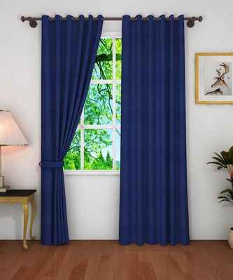 PINK PARROT 219 cm (7 ft) Door Polyester Semi Transparent Curtain (Pack Of 2)(nevy blue, Solid)