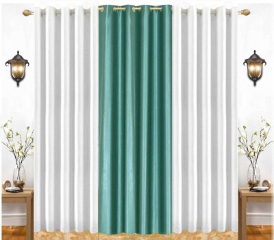 India Furnish 153 cm (5 ft) Polyester Semi Transparent Window Curtain (Pack Of 3)(Plain, Solid, Aqua & White)