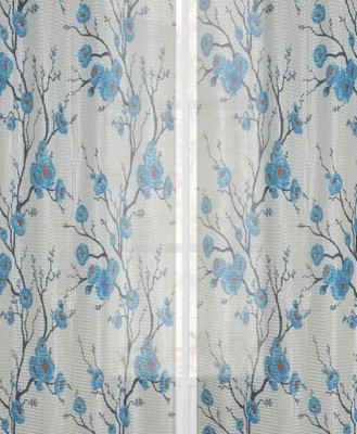 SUHANA FAB 213 cm (7 ft) Polyester Semi Transparent Door Curtain (Pack Of 2)(Printed, Blue)
