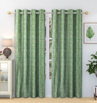 Homefab India 274.32 cm (9 ft) Polyester Room Darkening Long Door Curtain (Pack Of 2)(Printed, Green)