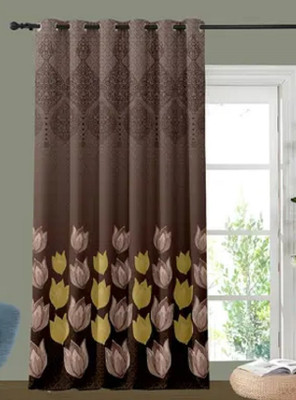 RISKY FAB 274 cm (9 ft) Long Door Polyester Room Darkening Curtain Single Curtain(Brown, Floral)