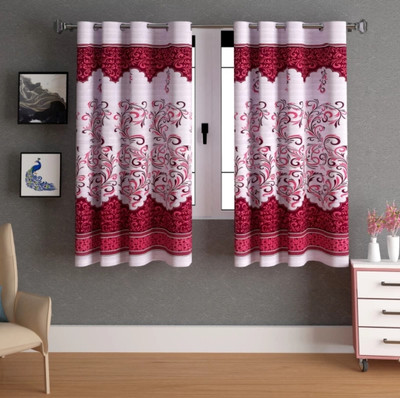 STAMEN 153 cm (5 ft) Polyester Semi Transparent Window Curtain (Pack Of 2)(Floral, Maroon)
