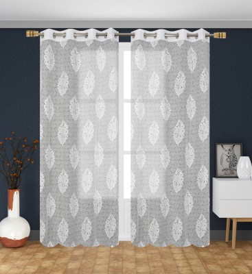 Homefab India 152.4 cm (5 ft) Polyester Transparent Window Curtain (Pack Of 2)(Self Design, White)