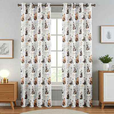Kraftiq Homes 274 cm (9 ft) Long Door Polyester Blackout Curtain (Pack Of 2)(Teddy-White, Floral)
