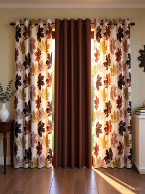 Home Sizzler 153 cm (5 ft) Window Polyester Semi Transparent Curtain (Pack Of 3)(Brown, Floral, Plain)