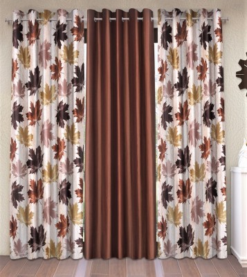 Home Sizzler 153 cm (5 ft) Polyester Semi Transparent Window Curtain (Pack Of 3)(Floral, Plain, Brown)