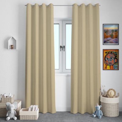 The Household 274 cm (9 ft) Satin Blackout Long Door Curtain (Pack Of 2)(Solid, Beige)