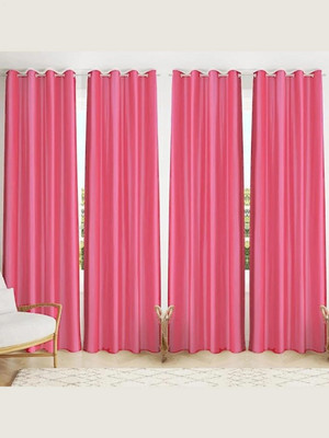 Kanodia Poly Fab 213 cm (7 ft) Door Polyester Semi Transparent Curtain (Pack Of 4)(Pink, Solid)