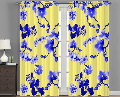 sai fashion 154 cm (5 ft) Window Polyester Room Darkening Curtain Single Curtain(Blue, Floral)
