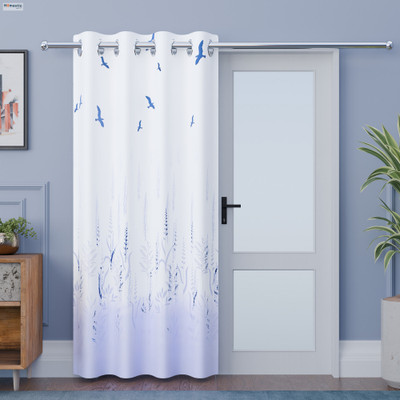 HOMESTIC 216 cm (7 ft) Door Polycotton Room Darkening Curtain Single Curtain(White & Grey, Self Design)