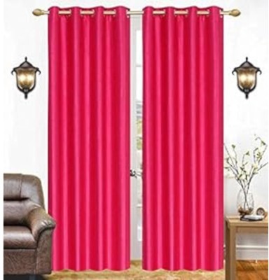 shopgallery 274 cm (9 ft) Polyester Room Darkening Long Door Curtain (Pack Of 2)(Plain, Pink)