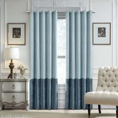 V21 274 cm (9 ft) Long Door Polyester Room Darkening Curtain Single Curtain(Grey, Solid)