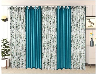 Benchmark 274.32 cm (9 ft) Polyester Room Darkening Long Door Curtain (Pack Of 5)(Solid, Sky)
