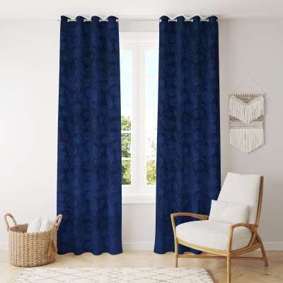 Impression Hut 152 cm (5 ft) Velvet Room Darkening Window Curtain (Pack Of 2)(Floral, Blue)