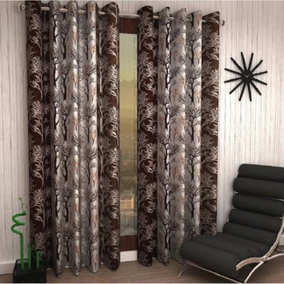 DTODEXPRESS 274.3 cm (9 ft) Polyester Semi Transparent Long Door Curtain (Pack Of 2)(Floral, Brown)