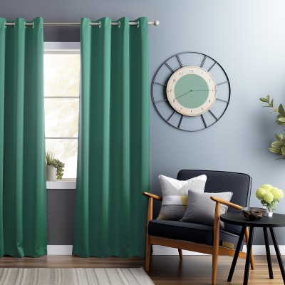 Bedspun 275 cm (9 ft) Polyester Blackout Long Door Curtain Single Curtain(Solid, Teal)