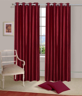 Adimanav 152.4 cm (5 ft) Window Polyester Blackout Curtain (Pack Of 2)(Red, Plain)