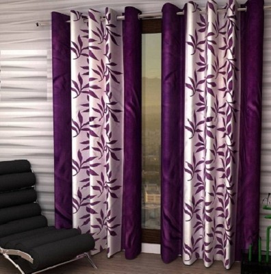 N2C Home 213 cm (7 ft) Polyester Semi Transparent Door Curtain (Pack Of 2)(Floral, Purple)